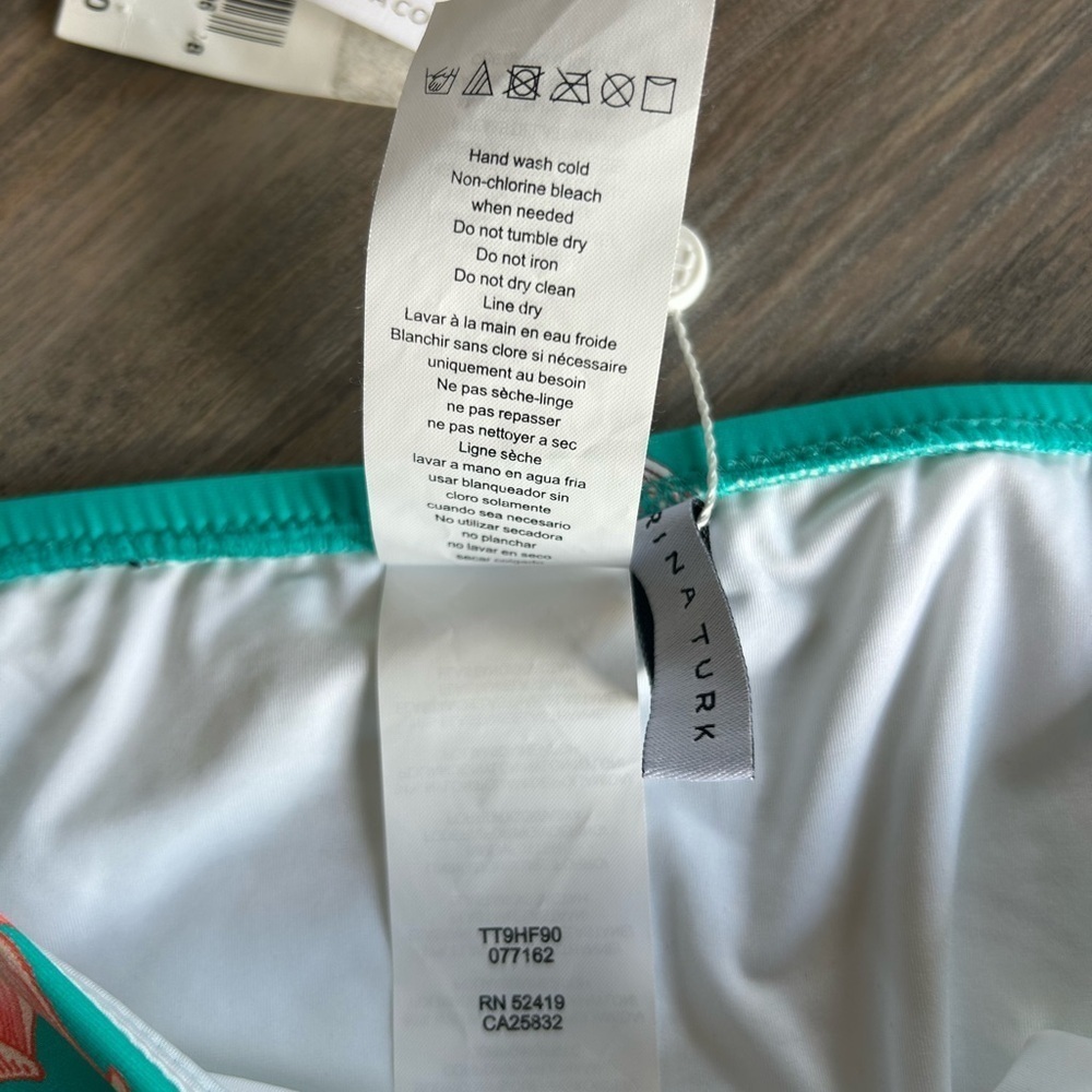 NWT Trina Turk Turquoise Black Hawaiian Ruched Tropical Bikini Bottoms Size 6 - Picture 7 of 9